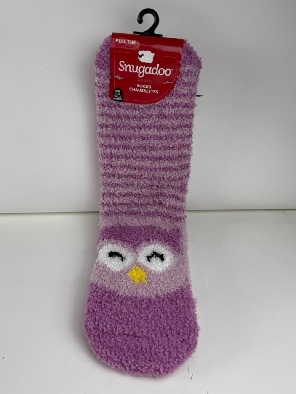 Snugadoo Adult Cozy Fuzzy Crew Socks Purple Owl Striped Soft Slipper One Size